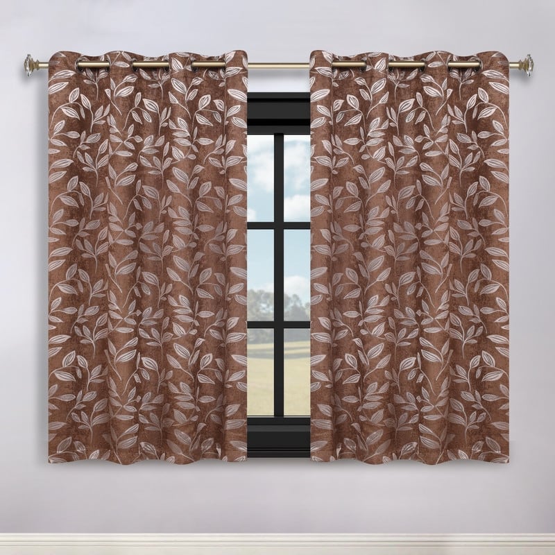 Superior Modern Bohemian Leaves Room Darkening Curtains with Grommets