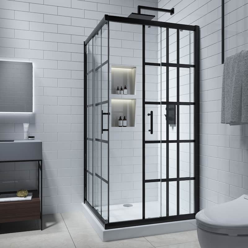 FELYL 36''W x 36''L x 72''H Aluminum Framed Double Sliding Corner Shower Enclosure Door