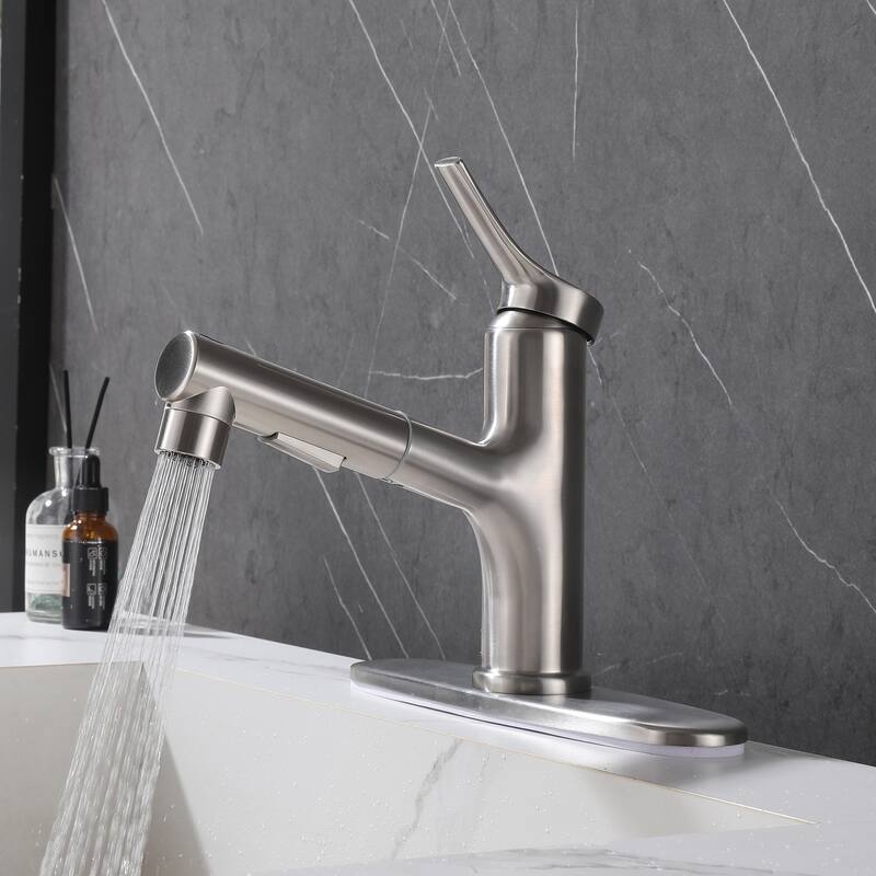 7.8" H Single-Handle Bathroom Sink Faucets with Pull Out Sprayer, Single Hole Vessel Faucet With Deck Plate