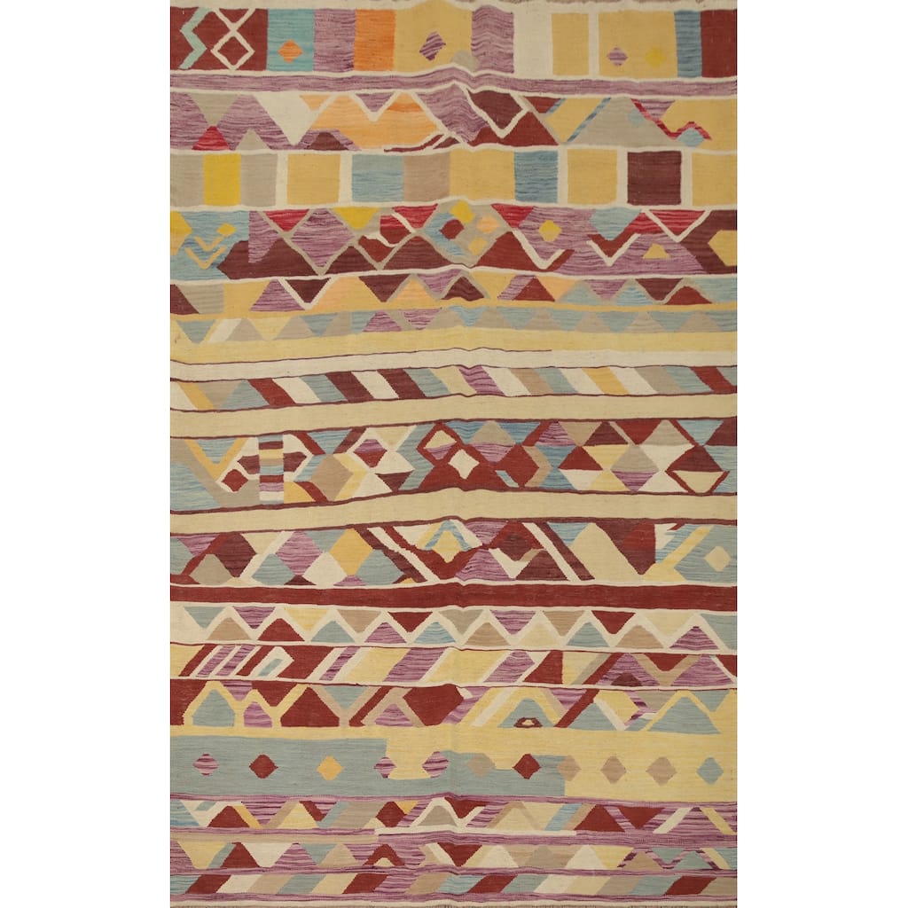 Hand Woven Oriental 100% Wool Carpet Southwestern Tribal Multi-Colored Kilim Area Rug - 9' 1'' X 5' 11''