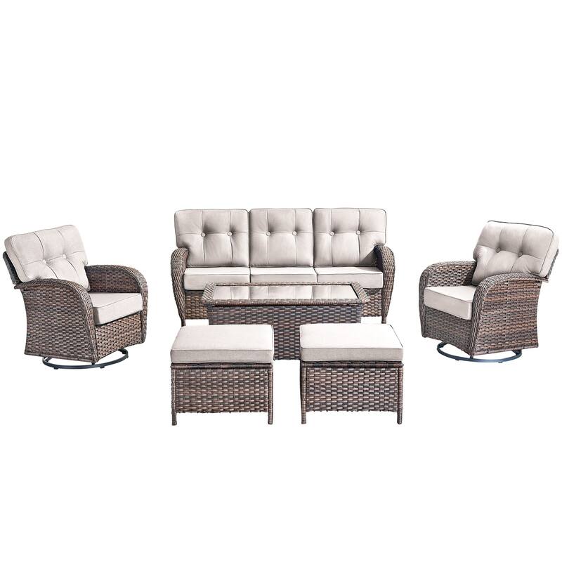 6 Pieces Pocassy Sofa Table Ottoman with Swivel Chairs