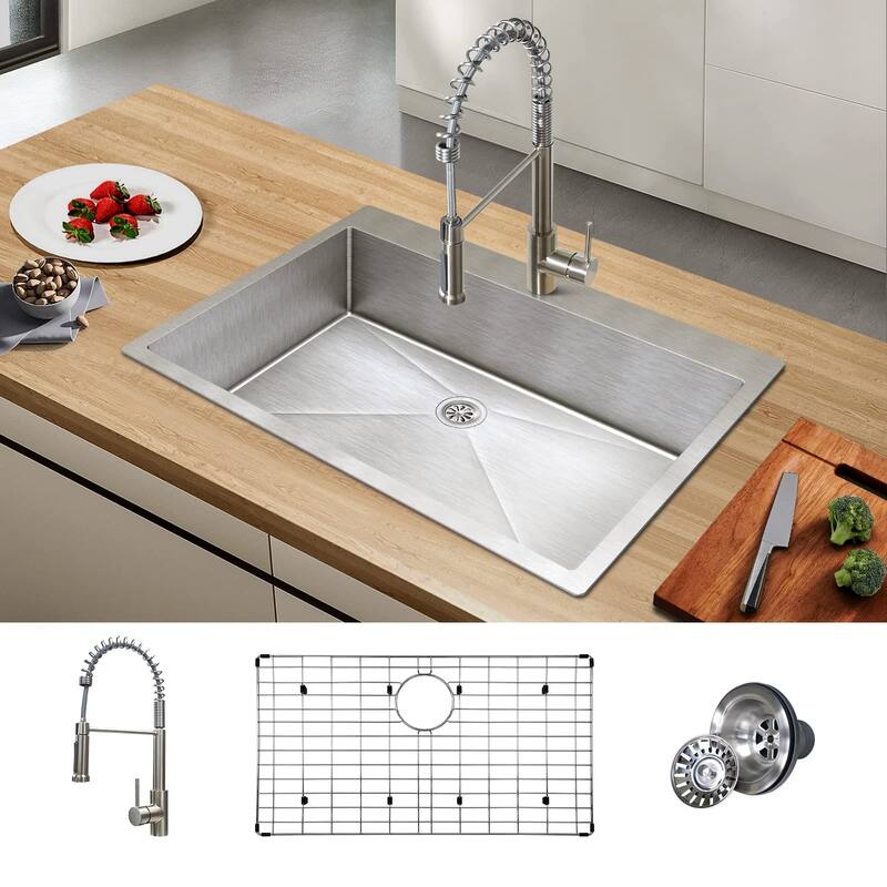 TECASA OKC33 Dual Mount 33 in Kitchen Sink with Faucet T304 - 33"x 22"