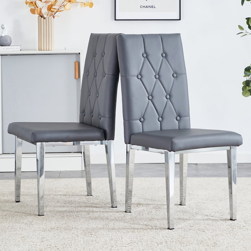 Roomfitters Black/Gray Armless Dining Chairs with Grid Buckle Back Design, Elegant Vintage Look Set of 4 for Dining Room,
