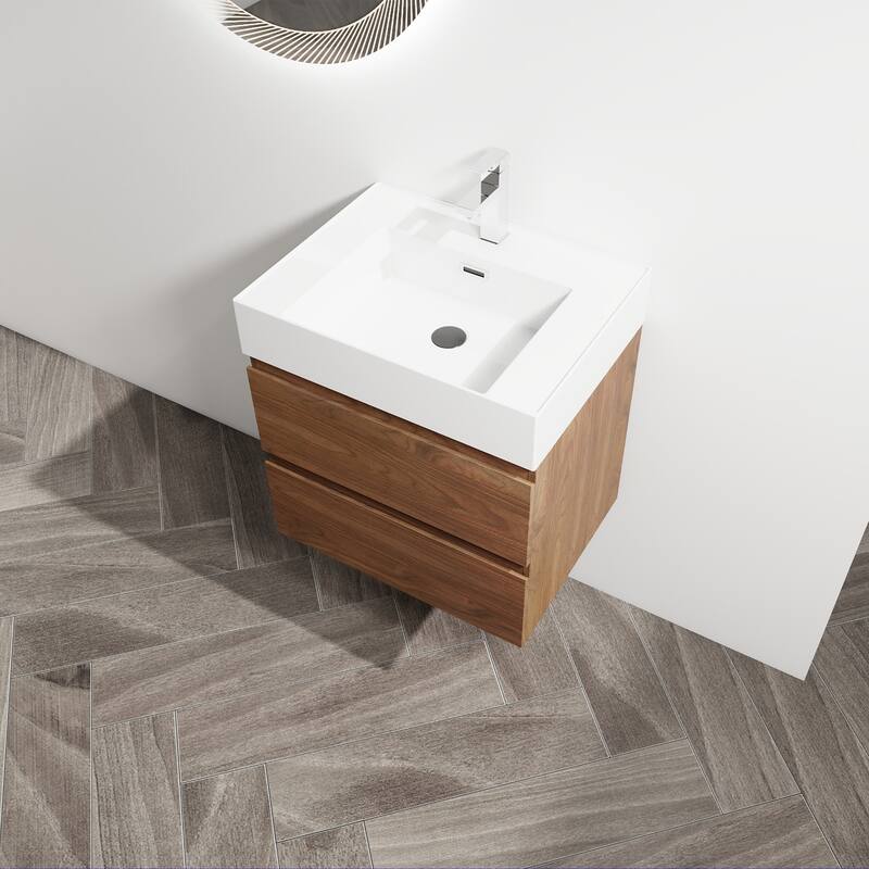 24/30/36 Single Sink Wall-Mounted Bathroom Vanity with Integrated Thick Edge Resin Sink