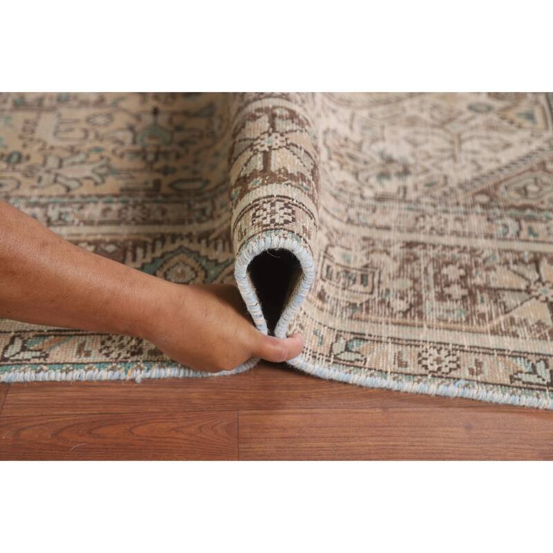 Hand Knotted Oriental 100% Wool Carpet Traditional Medallion Beige & Ivories Tabriz Area Rug - 9' 6'' X 6' 5''