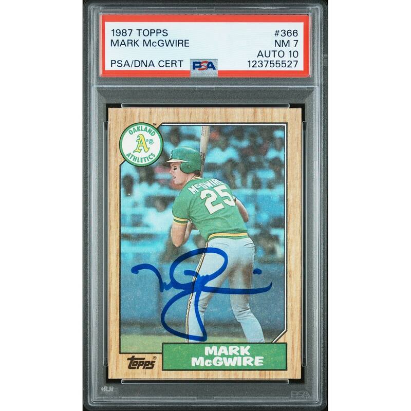 Mark McGwire 1987 Topps Signed Baseball Rookie Card #366 Graded PSA 7 Auto 10 Cert # 123755527 - 8' x 11'