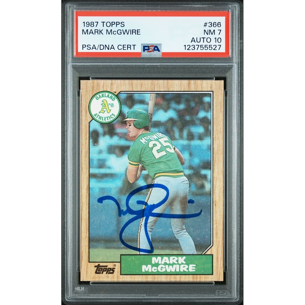 Mark McGwire 1987 Topps Signed Baseball Rookie Card #366 Graded PSA 7 Auto 10 Cert # 123755527 - 8' x 11'