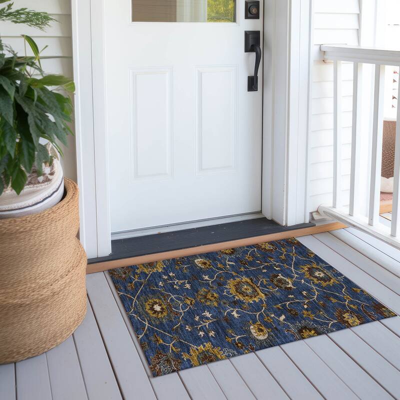 Machine Washable Indoor/ Outdoor Traditional Luna Chantille Rug - Navy - 1'8" x 2'6"