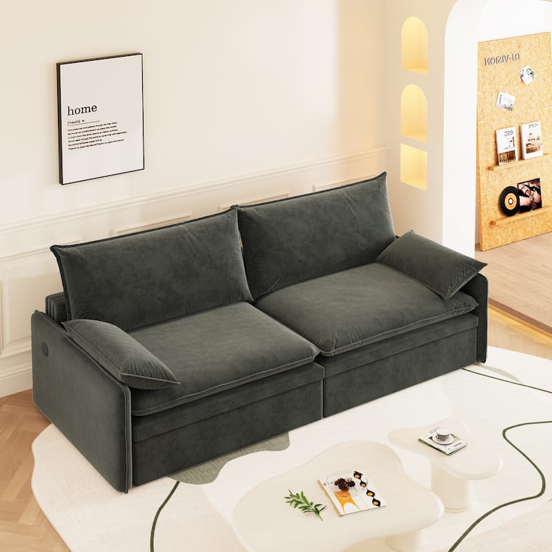 Convertible Sleeper Sofa Bed with Storage and USB Port Modern Chenille Fabric for Versatile Living Spaces