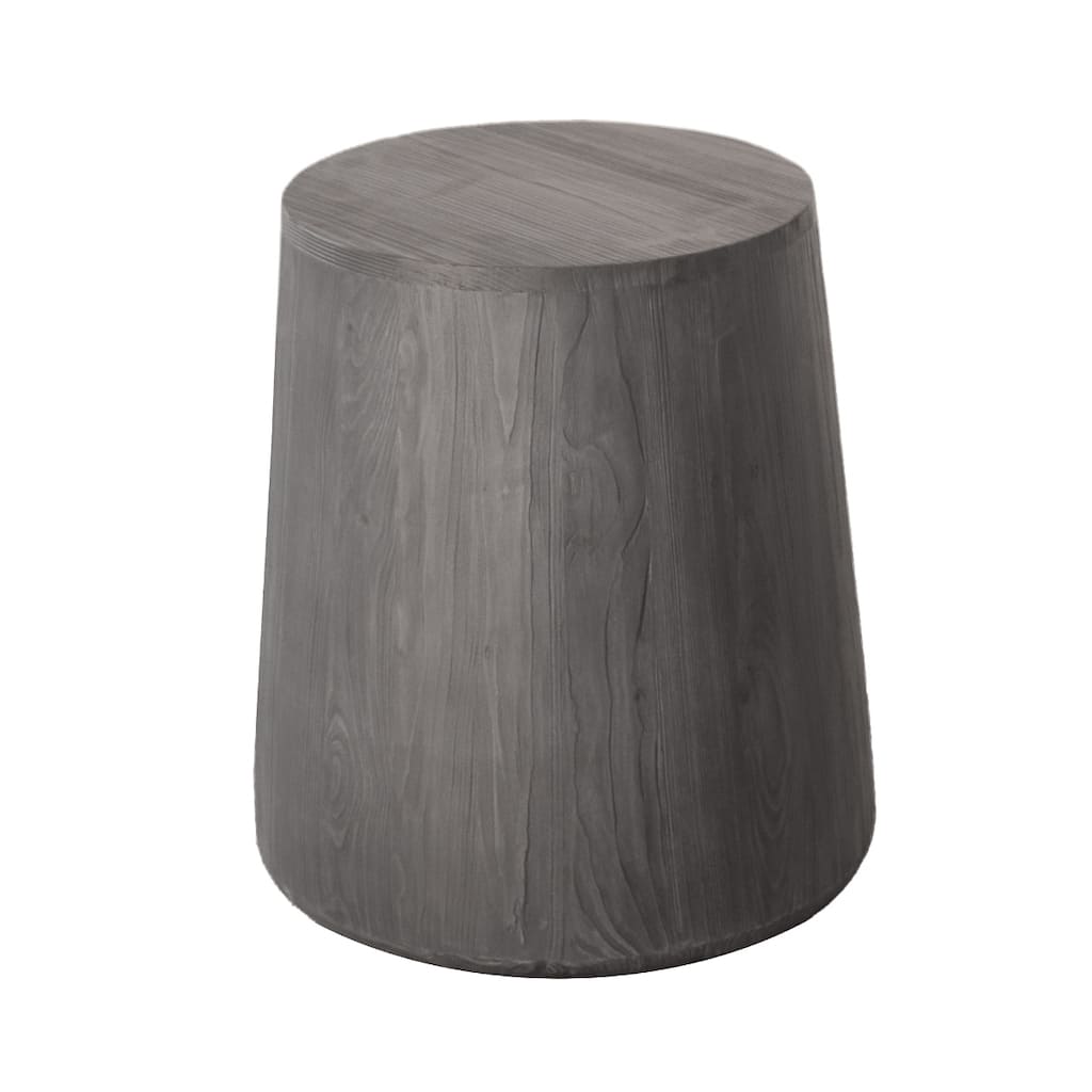 Solid Wood Round End Table with Drum Base Distressed Finish - 15.5” x 13” x 18.5” (D x W x H)