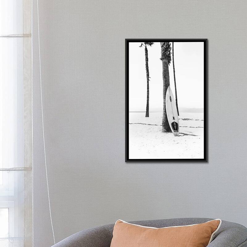 iCanvas "Surf Board In Black & White" by Sisi & Seb Framed Canvas Print
