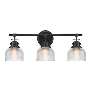 Black Bathroom Vanity Wall Light with Clear Prismatic Glass Shade