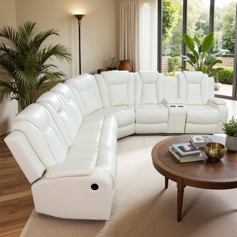 3-Piece Off-White Breathing Leather Living Room Recliner Sofa set