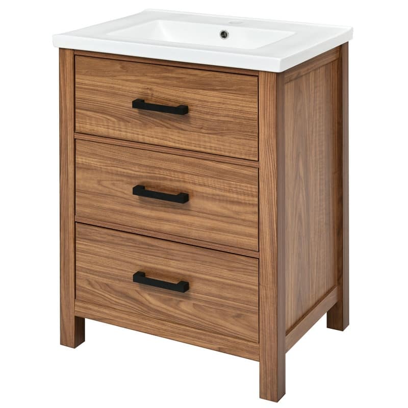 Bathroom Vanity 24 Inch, Small Bath Vanity with Sink, Modern Sink Cabinet, Free Standing Bath Vanity Combo with with 3 Drawers