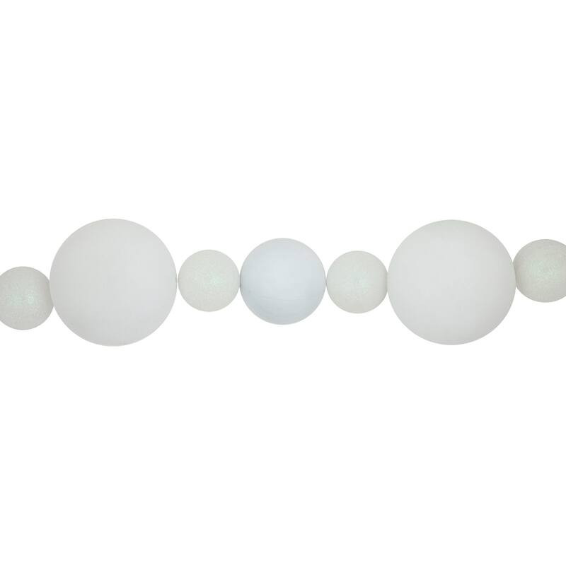 3-Finish Shatterproof Ball Christmas Garland - 6' x 4" - White - Unlit