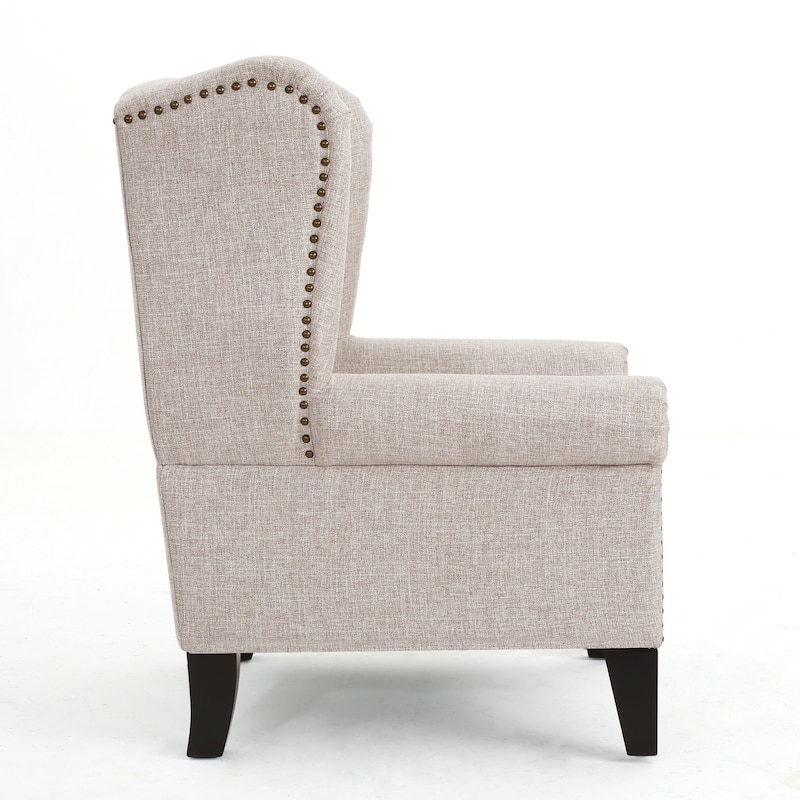 Roomfitters Tufted Wingback Accent Chair, Upholstered Armchair with Nailhead Trim and Solid Wood Legs