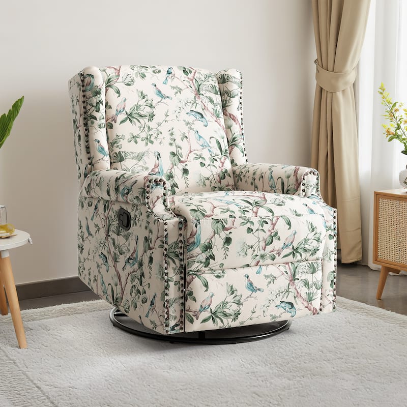 UIXE Roderich Farmhouse Floral Print Swivel Rocker Push Back Recliner