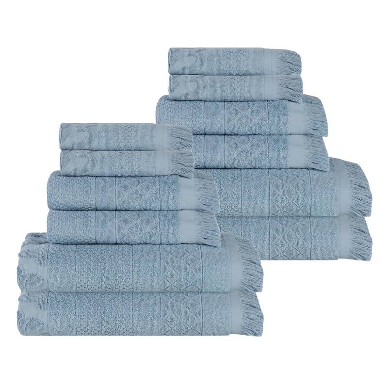 Superior Rolla Cotton Geometric Jacquard Plush Soft 12 Piece Towel Set