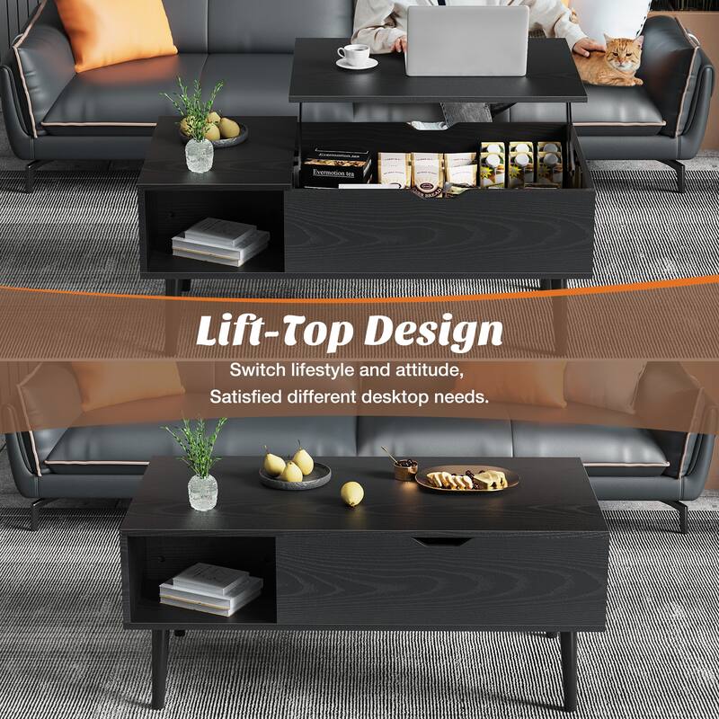 Solid Wood Multi-Functional Table for Living Room, Lift-Top Coffee Table with Hidden Storage