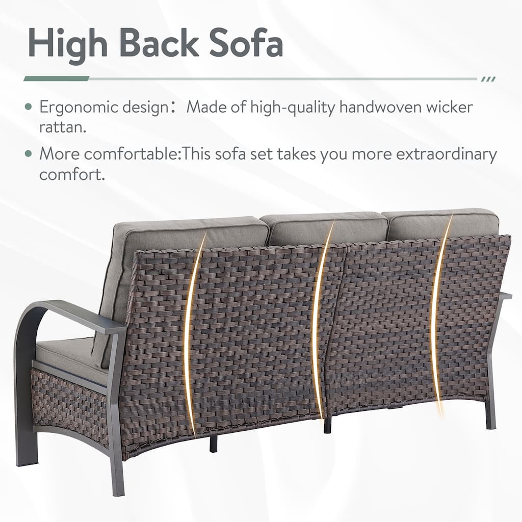 Outdoor Wicker Sofa with Swivel Chair and Ottoman