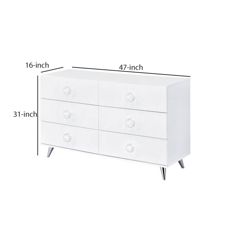 Dresser with 6 Drawers and Angled Metal Feet, White