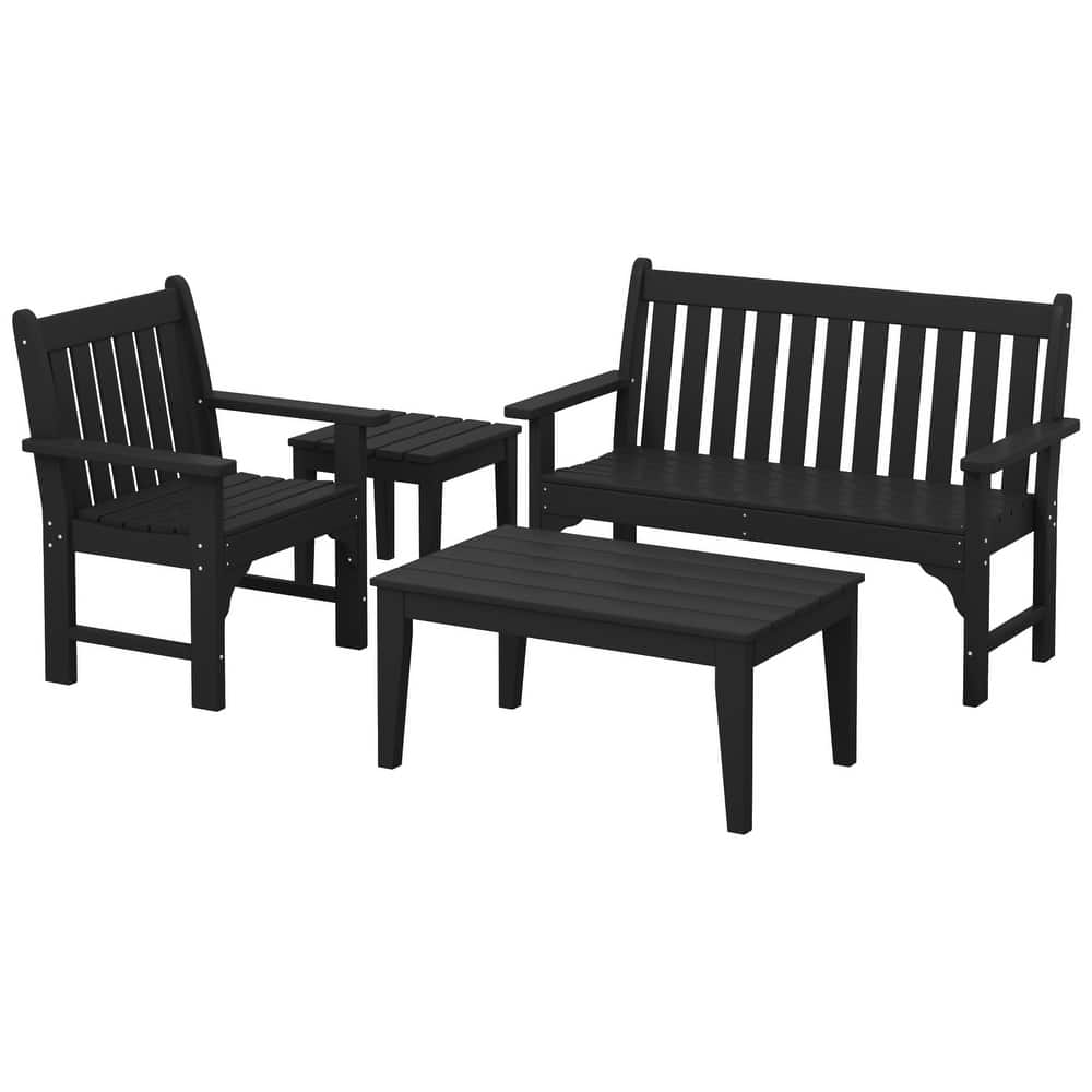 Laguna Outdoor Patio 4-Piece Garden Chair and Porch Bench Conversation Set