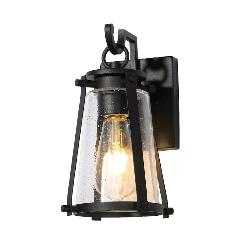 Modern Black Outdoor Sconces Patio Wall Lanterns with Seeded Glass for Porch - L 5.1" x W 6.7" x H 10.6"