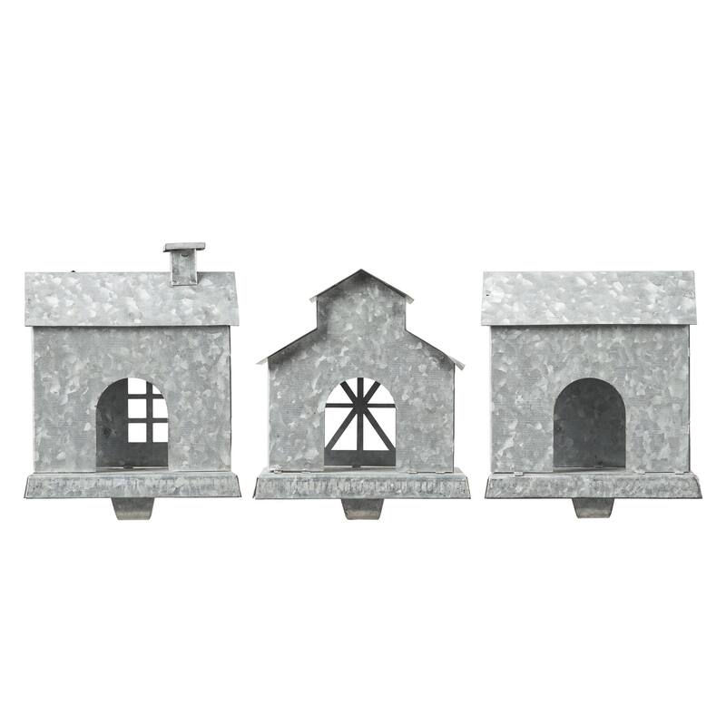 Glitzhome 7.25" H Set of 3 Cute Heavy Duty Galvanized House Stocking Holders Mantel Ornament For New Year
