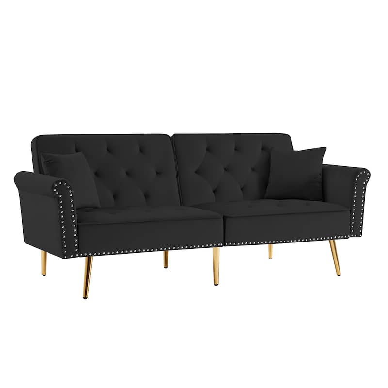 Black Velvet Tufted Couch, Nailhead Trim, Metal Legs Bed Bath & Beyond 39637946