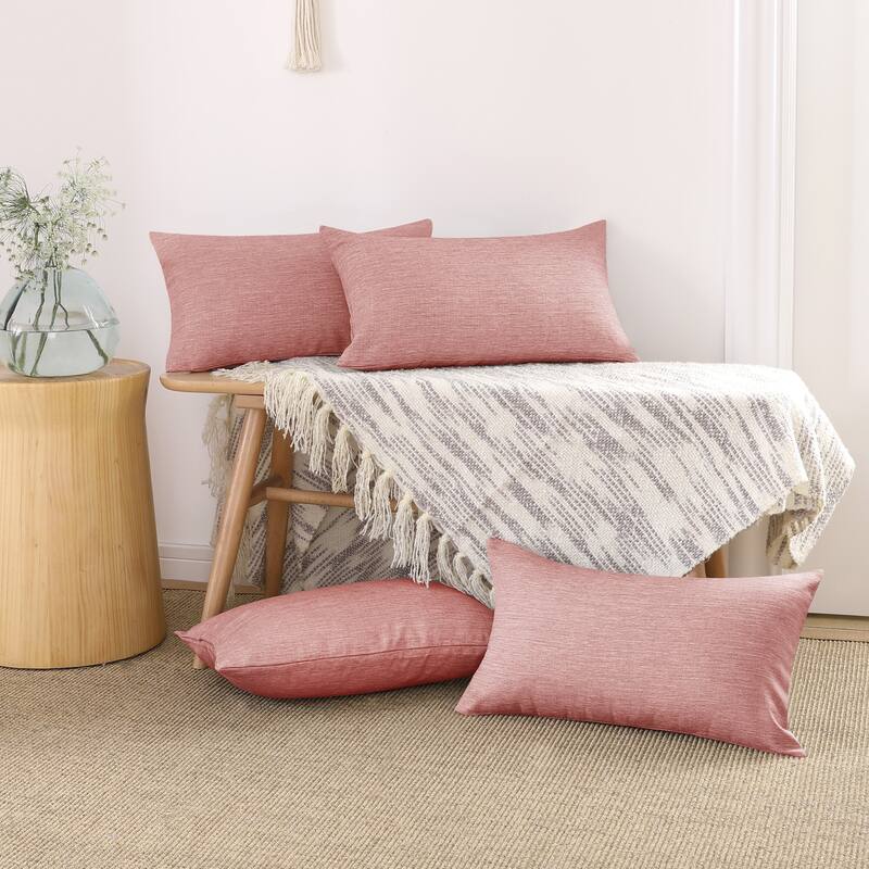 Deconovo 4-Pack Faux Linen Throw Pillow Covers with Hidden Zipper - 12x20 Inch - Mahogany Red