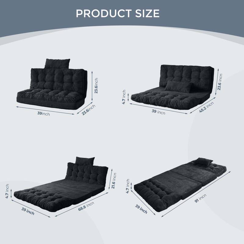 Corduroy Bean Bag Bed Tufted Folding Sofa Bed with Pillows