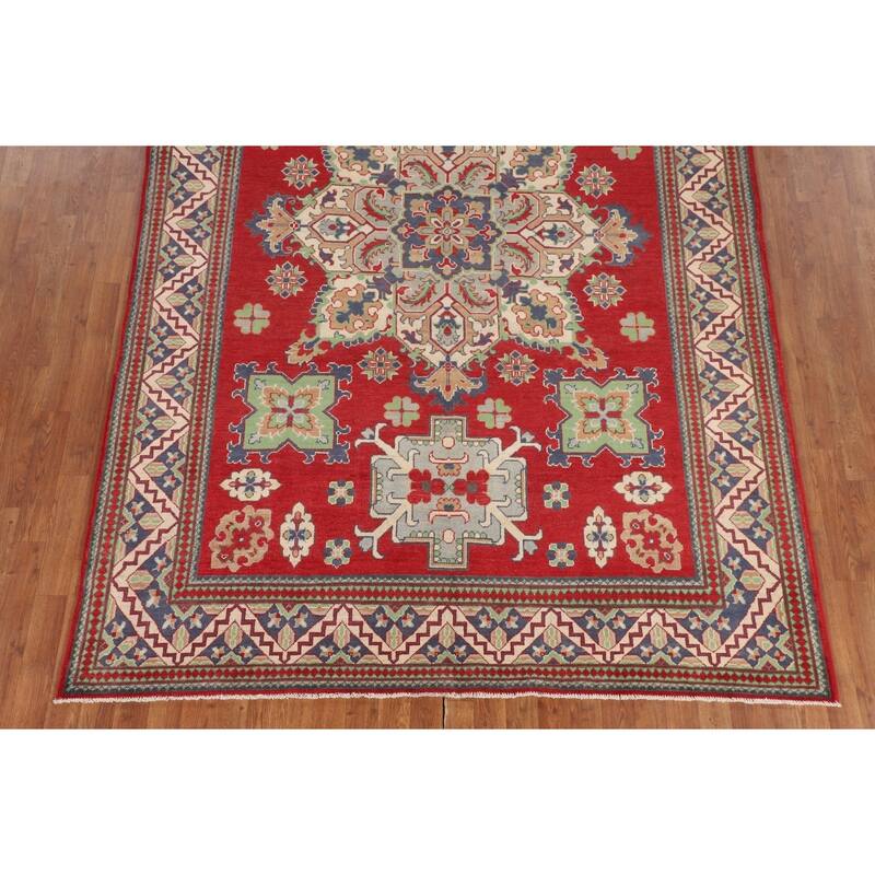 Red Kazak Oriental Area Rug Hand-Knotted Dining Room Wool Carpet - 6'8" x 9'9"