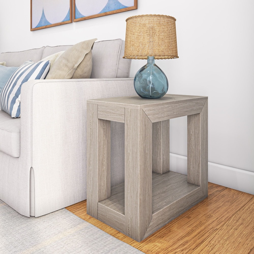 Plank and Beam Modern Rectangular Side Table with Shelf