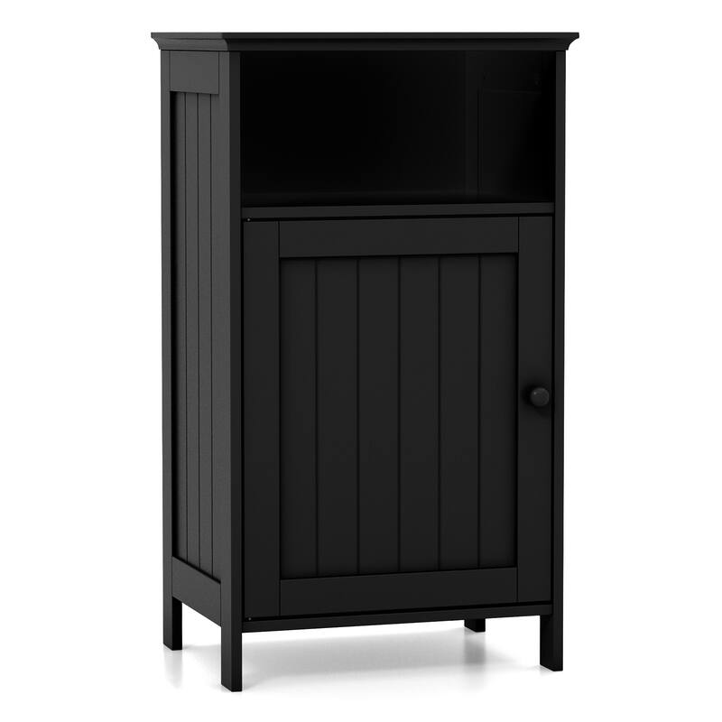 Bathroom Freestanding Adjustable Shelf Floor Storage Cabinet - Black