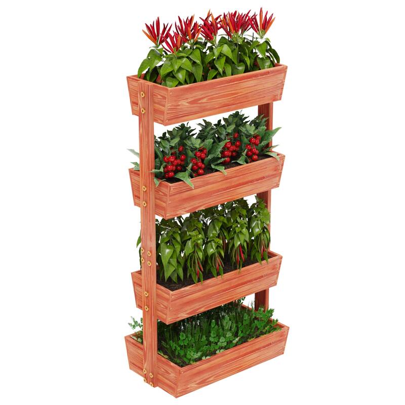 4-tier Wooden Vertical Ladder Raised Vegetable Planter Box Elevated Garden Bed - 25.6" W x 55.5" H