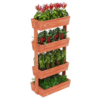 4-tier Wooden Vertical Ladder Raised Vegetable Planter Box Elevated Garden Bed - 25.6" W x 55.5" H