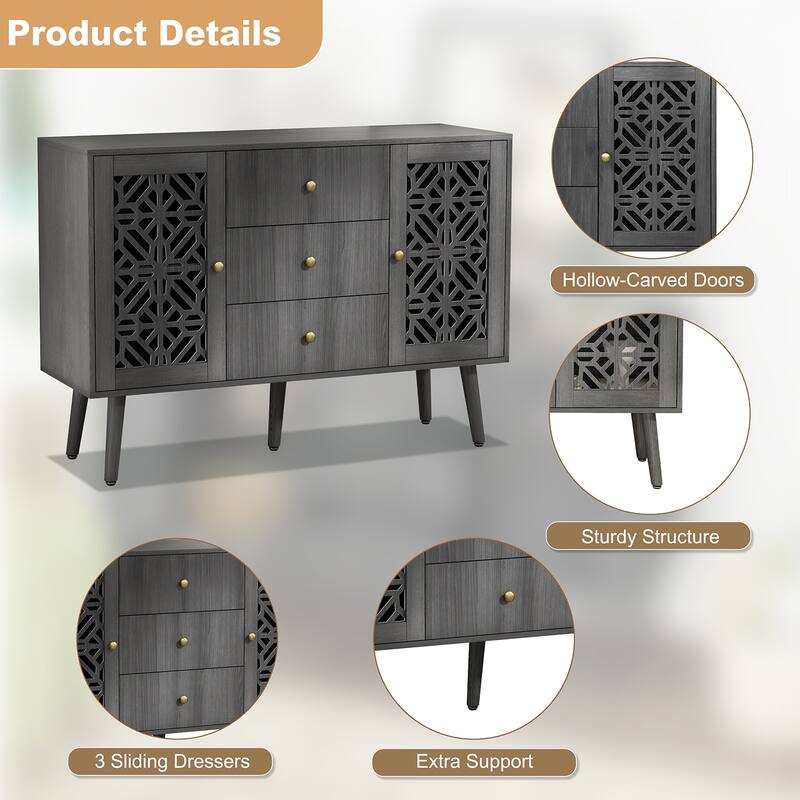 Accent Cabinet,Sideboard,Hollow Carved Storage with Drawers and Doors