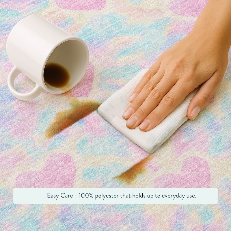 Machine Washable Indoor/ Outdoor Modern Hearts Chantille Rug