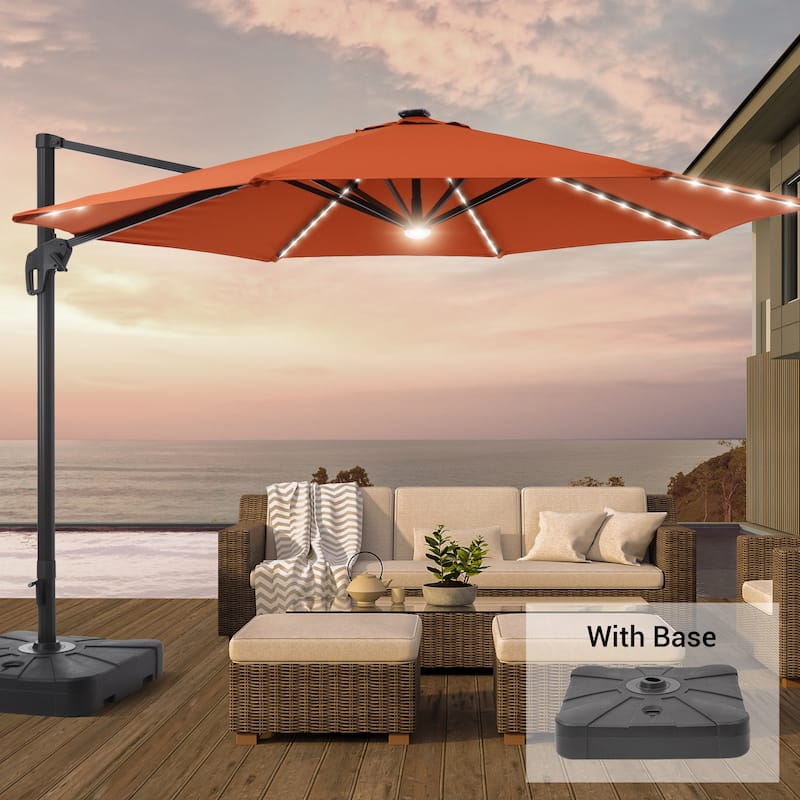 LIVOOSUN 11FT Huge Patio LED offset umbrella Cantilever Umbrella - KellyRed
