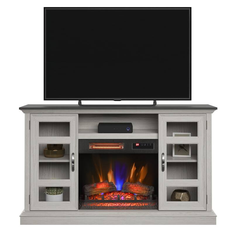 duraflame® Electric Fireplace Entertainment Center with Glass Cabinet Storage, Blanco Oak