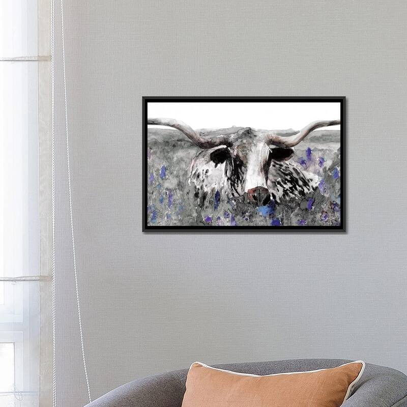 iCanvas "Longhorn in Flower Field" by Stellar Design Studio Framed Canvas Print