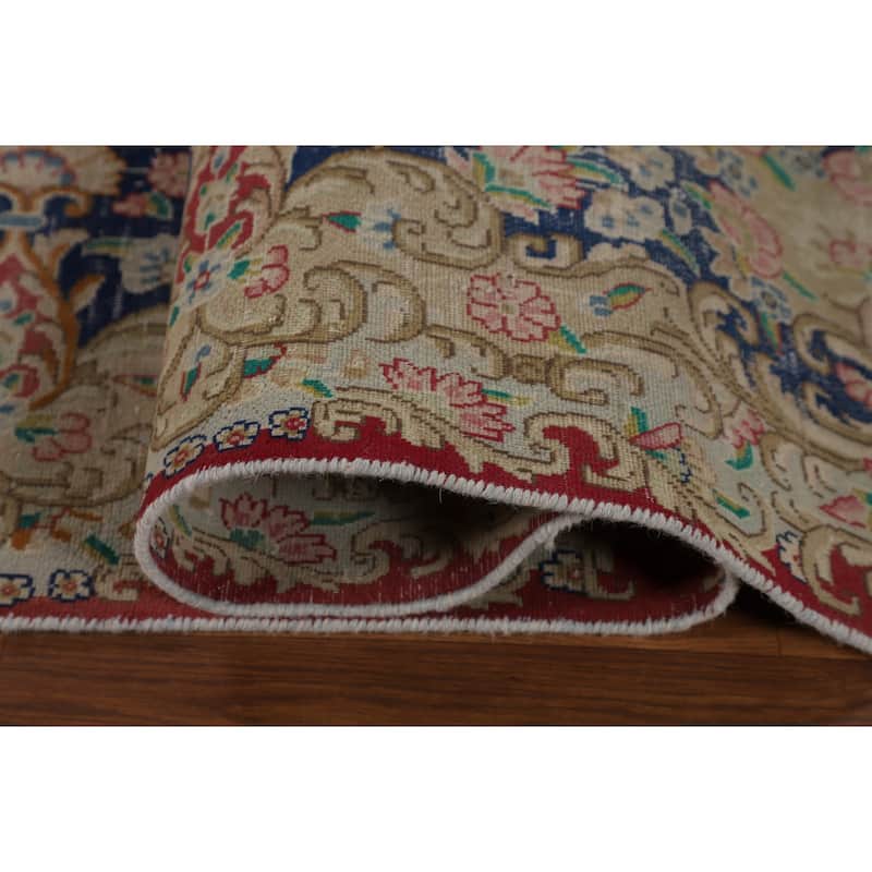 Distressed Pink Kerman Persian Antique Area Rug Handmade Wool Carpet - 9'9" x 13'3"