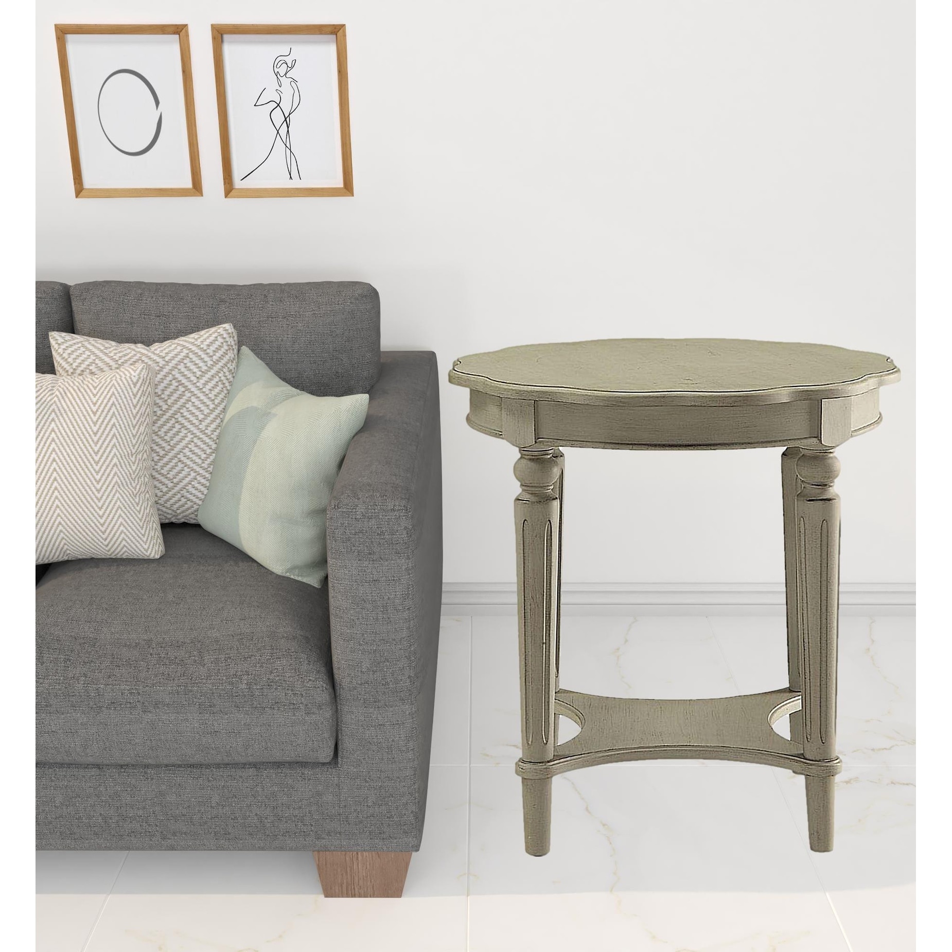 HomeRoots 24" Light Slate Gray Solid Wood Round End Table With Shelf - 24' X '24' X '24