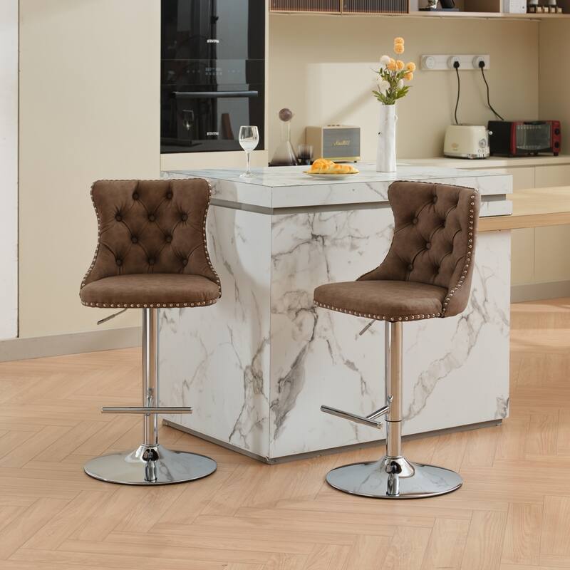 Set of 2 Swivel Velvet Tufted Adjusatble Seat Height Barstools