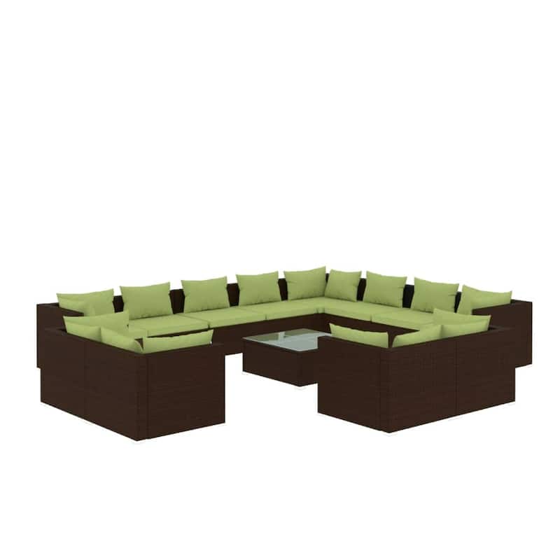 vidaXL Patio Lounge Set with Cushions Brown Poly Rattan - 27.6" x 27.6" x 24" - 27.6" x 27.6" x 24"