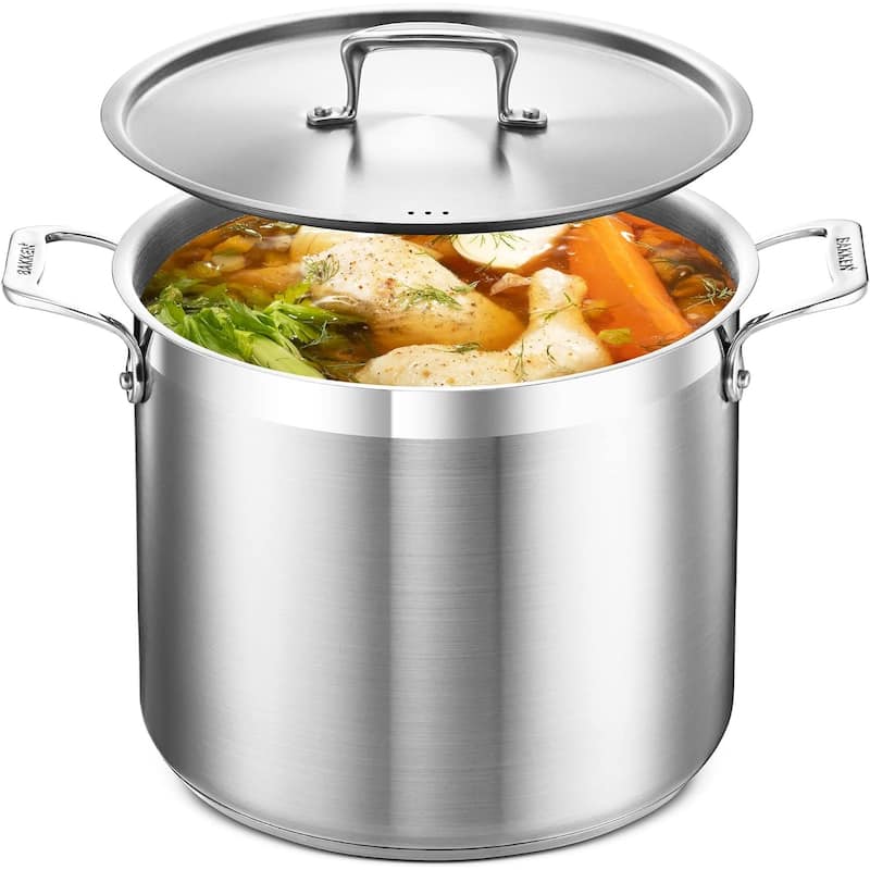 Stockpot Brushed Stainless Steel Heavy Duty Induction Pot with Lid - 12 Qurat