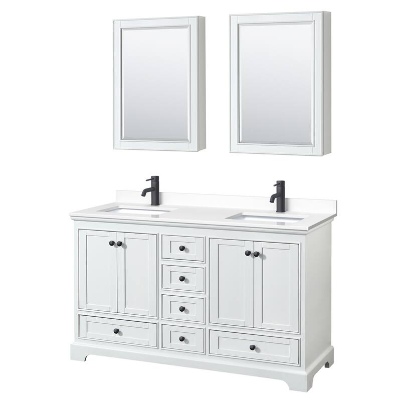 Wyndham Collection Deborah 60" Free Standing Double Basin Vanity Set - White / White Cultured Marble Top / Matte Black