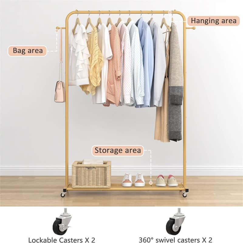 Clothing Rack with Bottom Mesh Storage Shelf - 39.76"D x 16"W x 64.56"H