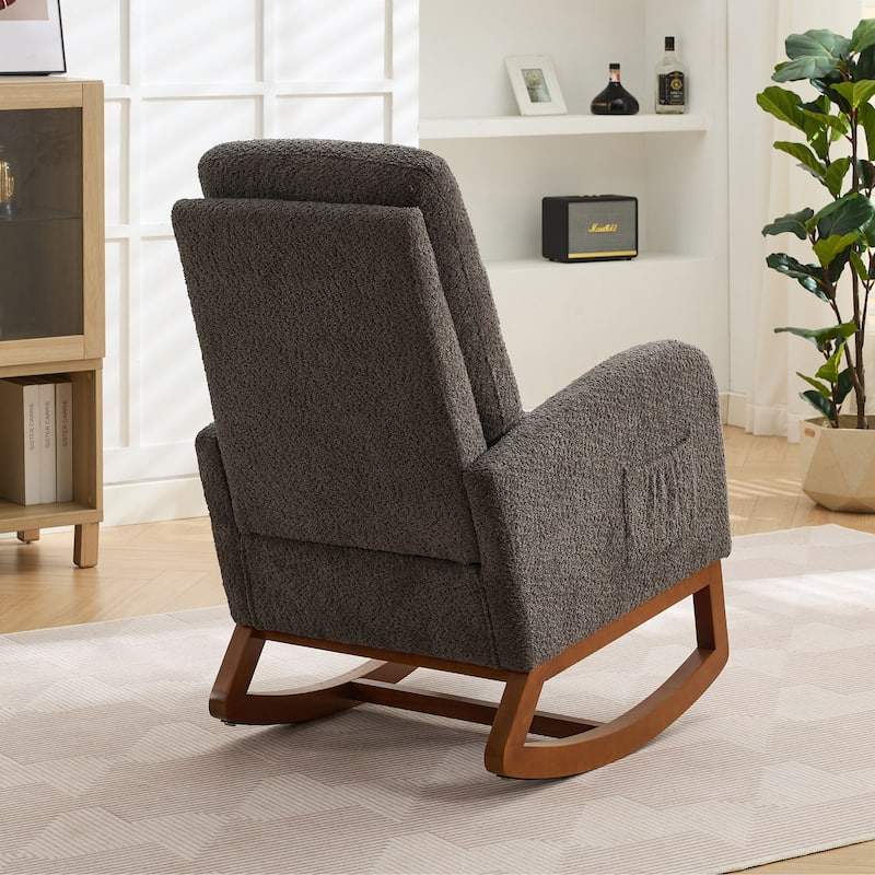 Mid-Century Modern Nursery Rocking Armchair Glider Rocker With Retractable Footrest For Living Room