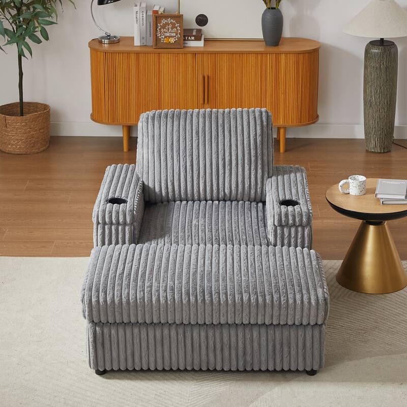 Anmytek 42.5-Inch Corduroy Deep-Seated Single Recliner With Backrest Pillow Cup Holder & Storage Footrest